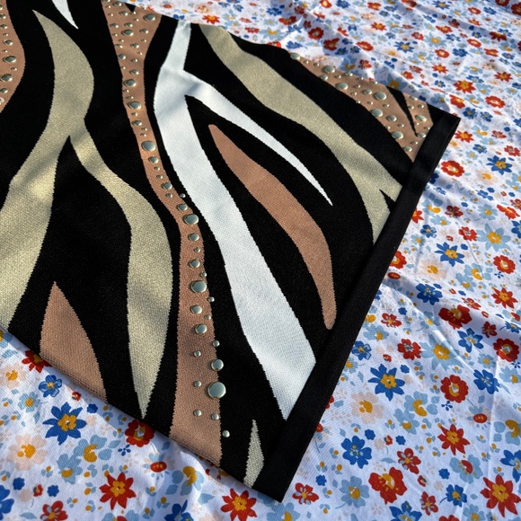 Metallic Studded Zebra Bell Sleeve Sweater Dress - Picture 6 of 8